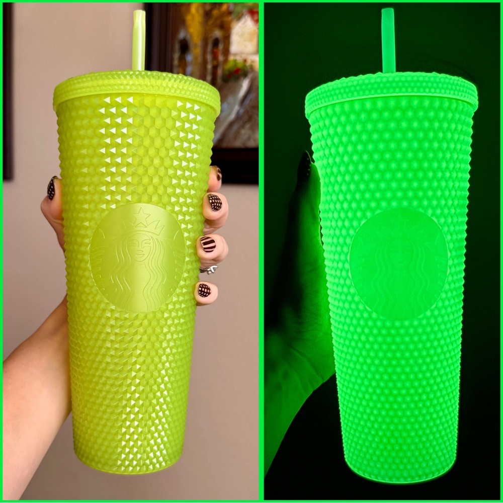 Rare Glow In The Dark Studded Tumbler Starbucks Venti Cold Cup Green